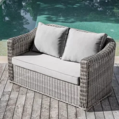 Salotto da giardino in resina intrecciata 4 posti 4 pezzi Calvi Grigio e grigio chiaro