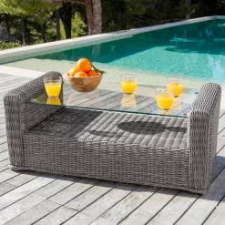 Salotto da giardino in resina intrecciata 4 posti 4 pezzi Calvi Grigio e grigio chiaro
