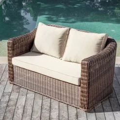 Salotto da giardino in resina intrecciata 4 posti 4 pezzi Calvi Seppia e beige