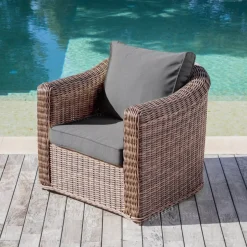 MOBELLIA Salotto Da Giardino-Salotto da giardino in resina intrecciata 5 posti 4 pezzi Calvi Seppia e grigio scuro