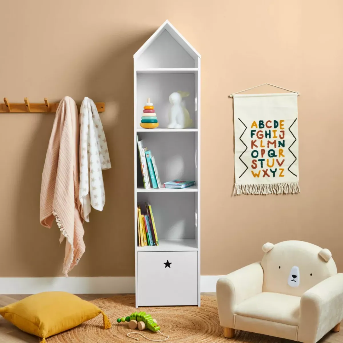 EMINZA Mobili Bambini-Scaffale bambino legno 4 scomparti (H154 cm) Stars