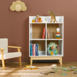 EMINZA Mobili Bambini-Scaffale portagiochi bambino legno 4 scomparti (H86 cm) Stars
