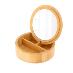TENDANCE Accessori Bagno-Scatola per il trucco con specchio in bambù