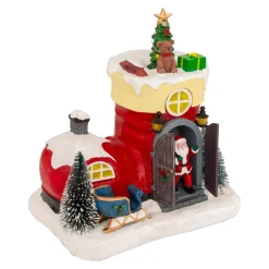 JJA Villaggio Di Natale Luminoso-Scena di vita animata e musicale (H22 cm) Stivale di Babbo Natale