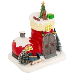 JJA Villaggio Di Natale Luminoso-Scena di vita animata e musicale (H22 cm) Stivale di Babbo Natale