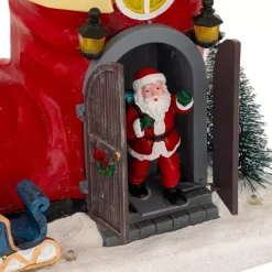JJA Villaggio Di Natale Luminoso-Scena di vita animata e musicale (H22 cm) Stivale di Babbo Natale