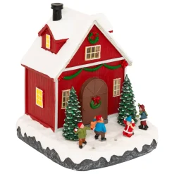 JJA Villaggio Di Natale Luminoso-Scena di vita illuminata e animata (H18 cm) Babbo Natale e bambini