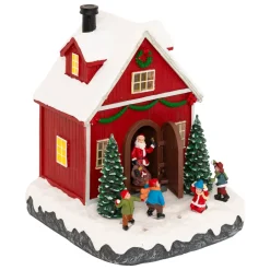 JJA Villaggio Di Natale Luminoso-Scena di vita illuminata e animata (H18 cm) Babbo Natale e bambini