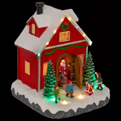 JJA Villaggio Di Natale Luminoso-Scena di vita illuminata e animata (H18 cm) Babbo Natale e bambini