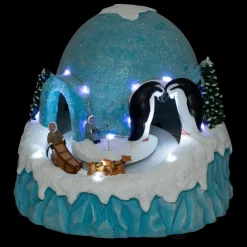 FEERIC LIGHTS Villaggio Di Natale Luminoso-Scena di vita illuminata, musicale e animata (H22 cm) Igloo e cani da slitta