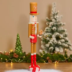 JJA Babbo Natale Animali E Personaggi|Personaggi E Oggetti Grande Dimensione-Schiaccianoci in legno (H106 cm) Georges e il bastoncino di zucchero