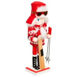 JJA Babbo Natale Animali E Personaggi-Schiaccianoci in legno (H25 cm) Tomi sugli sci e bianco