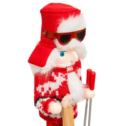 JJA Babbo Natale Animali E Personaggi-Schiaccianoci in legno (H25 cm) Tomi sugli sci e bianco