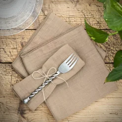 EMINZA Tovaglioli-Se di 3 tovaglioli garza di cotone (40 x 40 cm) Gaïa Marrone