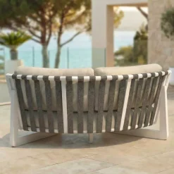 Set angolare da giardino in alluminio 7 posti 7 pezzi Long Beach Bianco cenere e beige