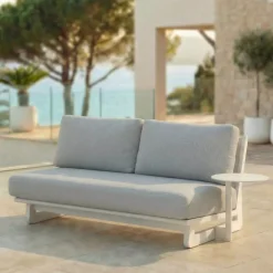 Set angolare da giardino in alluminio 5 posti 5 pezzi Long Beach Bianco cenere e grigio chiaro