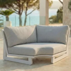 Set angolare da giardino in alluminio 5 posti 5 pezzi Long Beach Bianco cenere e grigio chiaro
