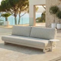 Set angolare da giardino in alluminio 5 posti Long Beach Bianco cenere e beige