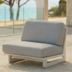 Set angolare da giardino in alluminio 6 posti 6 pezzi Long Beach Bianco cenere e grigio chiaro