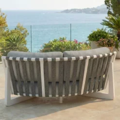 Set angolare da giardino in alluminio 6 posti 6 pezzi Long Beach Bianco cenere e grigio chiaro