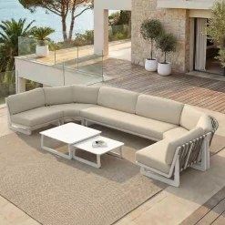Set angolare in alluminio 7 posti 7 pezzi Long Beach Bianco cenere e tortora