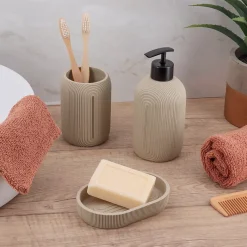 TENDANCE Accessori Bagno-Set bicchiere distributore e porta sapone in resina Minimalist geometrico