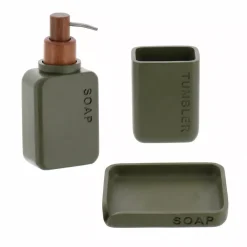 TENDANCE Accessori Bagno-Set bicchiere distributore e porta sapone in poliresina incisa Sia