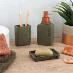TENDANCE Accessori Bagno-Set bicchiere distributore e porta sapone in poliresina incisa Sia