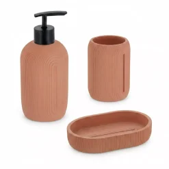 TENDANCE Accessori Bagno-Set bicchiere distributore e porta sapone in resina Minimalist geometrico cipria
