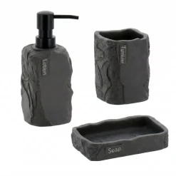 TENDANCE Accessori Bagno-Set bicchiere distributore e porta sapone in poliresina effetto pietra Paola