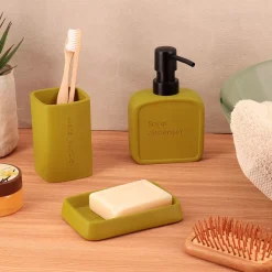 TENDANCE Accessori Bagno-Set bicchiere distributore e porta sapone in poliresina incisa Julia