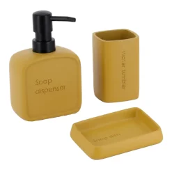 TENDANCE Accessori Bagno-Set bicchiere distributore e porta sapone in poliresina incisa Julia