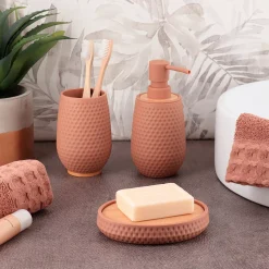 TENDANCE Accessori Bagno-Set bicchiere, portasapone e dispenser effetto nido d'ape Bania
