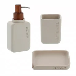 TENDANCE Accessori Bagno-Set bicchiere portaspazzolino e distributore in poliresina incisa Sia
