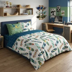 Set copripiumino e due federe per bambini in cotone (240 x 220 cm) California Blu