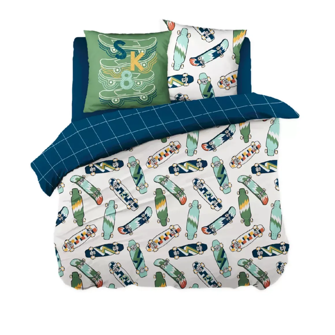 Set copripiumino e due federe per bambini in cotone (240 x 220 cm) California Blu