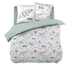 Set copripiumino e due federe per bambini in cotone (200 x 200 cm) Galassia Bianca