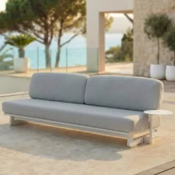 Set da giardino angolare in alluminio 7 posti 7 pezzi Long Beach Bianco cenere e grigio chiaro