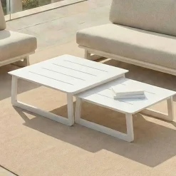 Set da giardino angolare in alluminio 5 posti Long Beach Bianco cenere e grigio chiaro