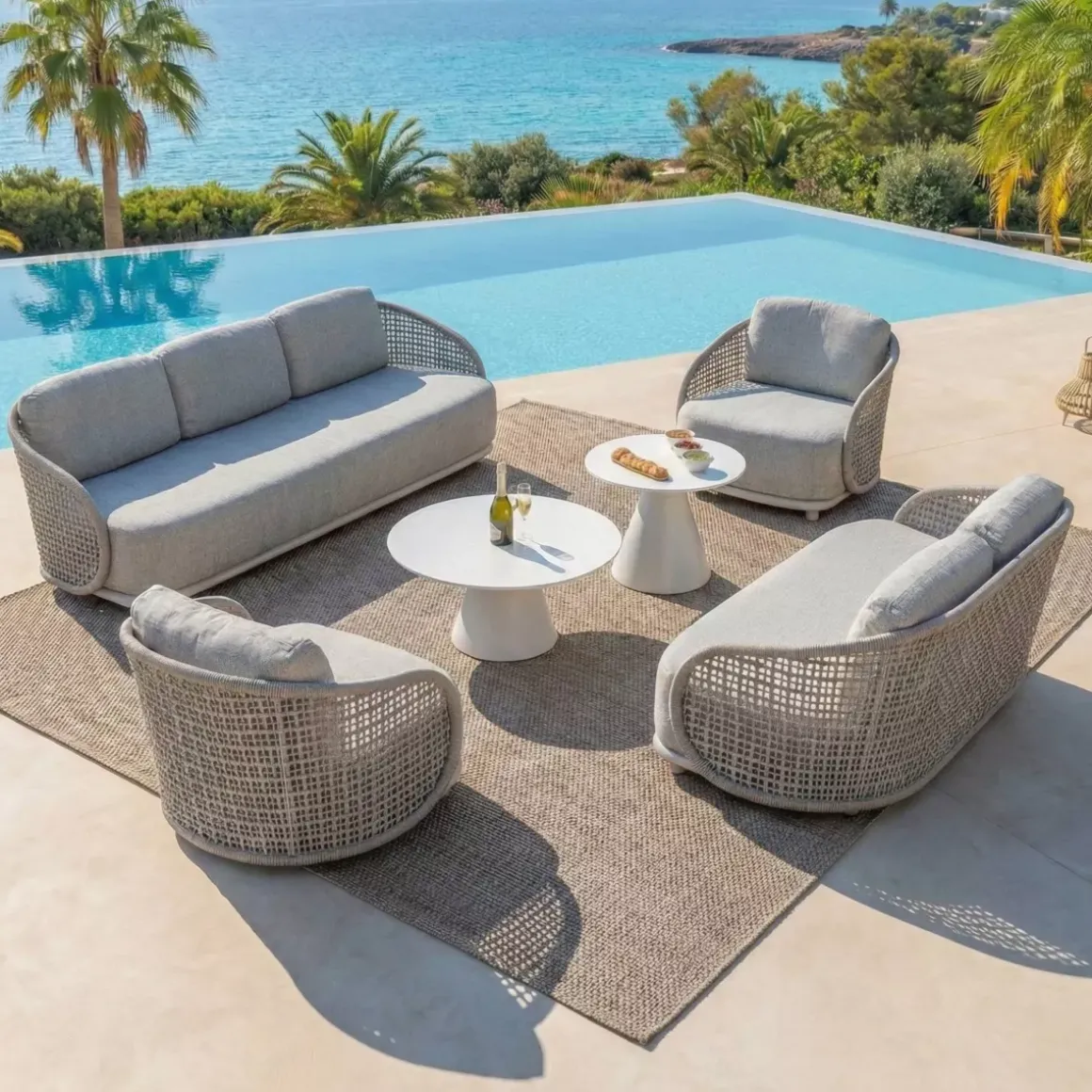 Set da giardino effetto rattan e alluminio 7 posti 6 pezzi Riviera Beige
