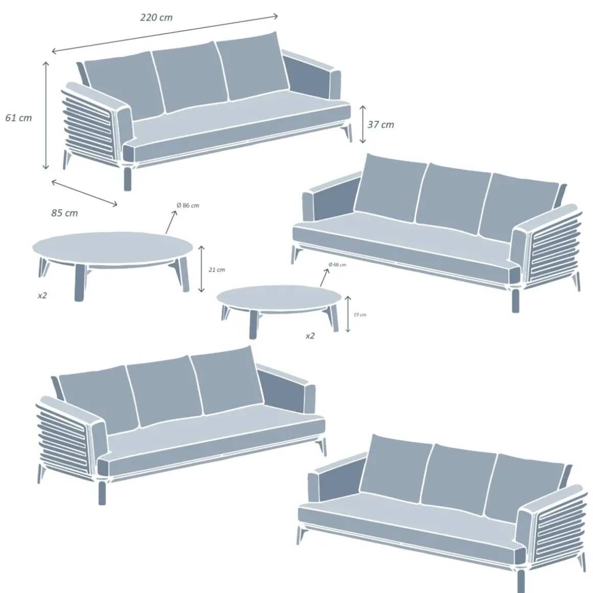 Set da giardino in alluminio 12 posti 8 pezzi Monte Carlo Grigio antracite e terracotta