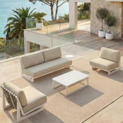 Set da giardino in alluminio 4 posti 4 pezzi Long Beach Bianco cenere e beige