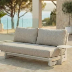 Set da giardino in alluminio 4 posti 4 pezzi Long Beach Bianco cenere e beige