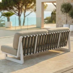 Set da giardino in alluminio 8 posti 6 pezzi Long Beach Bianco cenere e beige