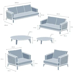 Set da giardino in alluminio 7 posti 6 pezzi Monte Carlo Bianco e verde rosmarino