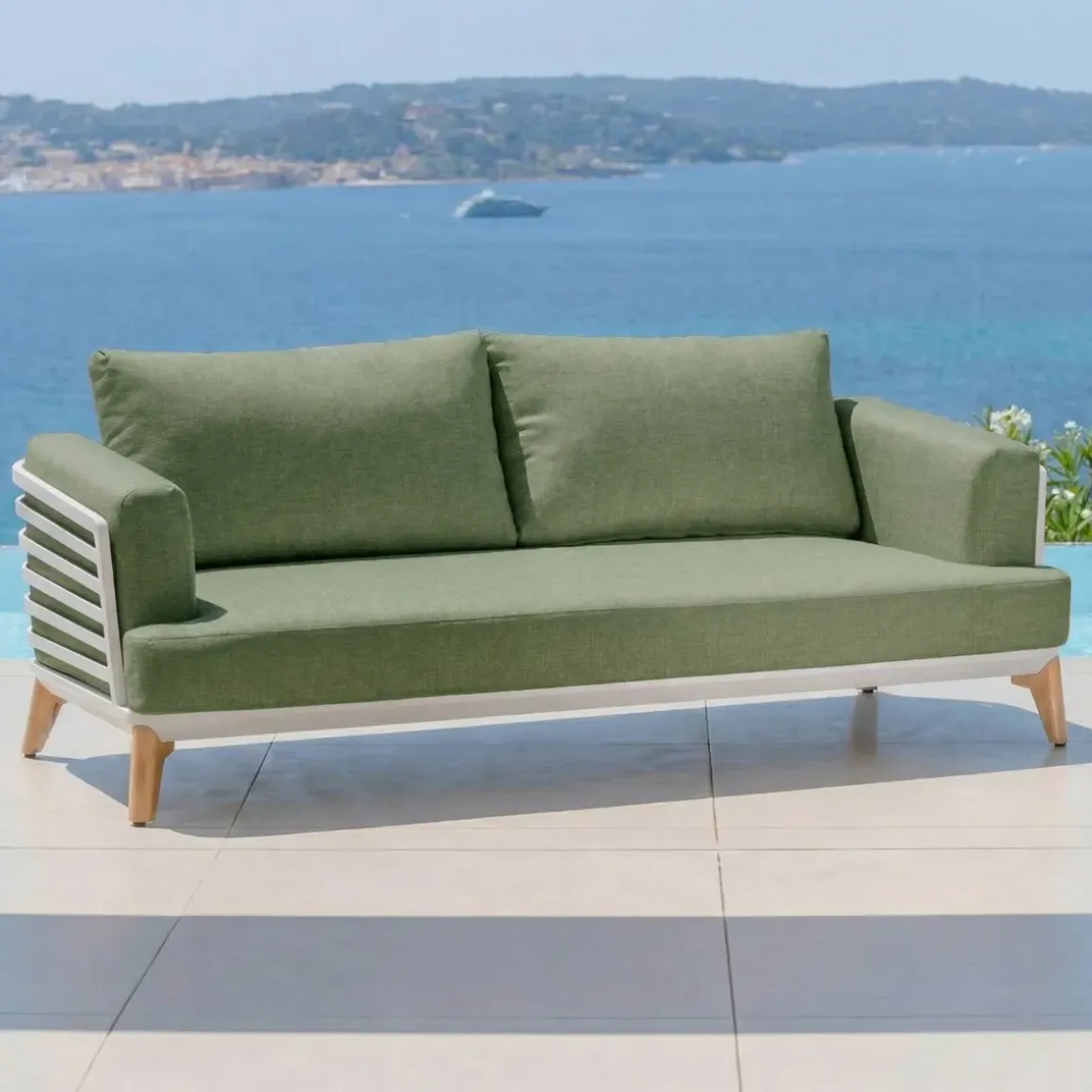 Set da giardino in alluminio 9 posti 12 pezzi Monte Carlo Bianco e verde rosmarino