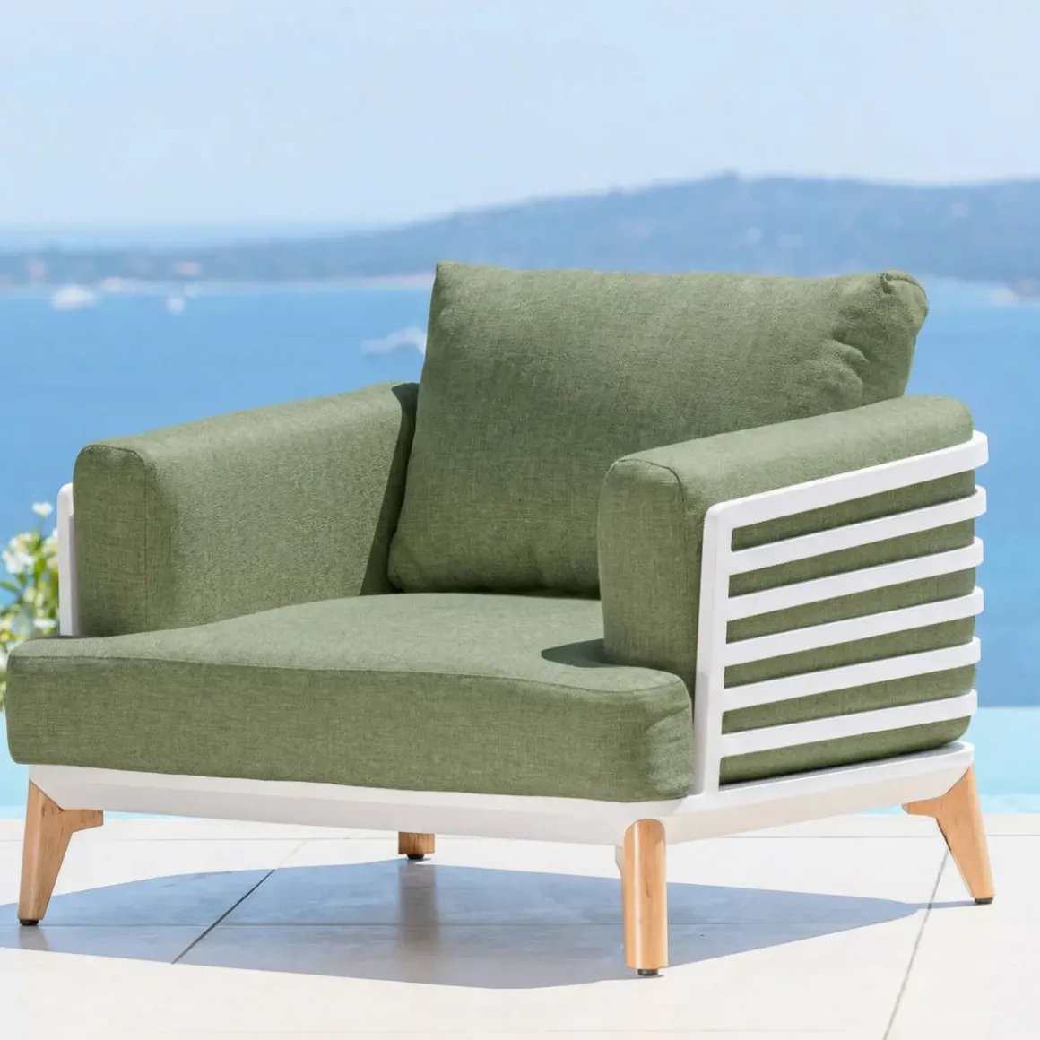 Set da giardino in alluminio 9 posti 12 pezzi Monte Carlo Bianco e verde rosmarino