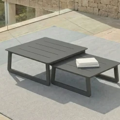 MOBELLIA Salotto Da Giardino-Set da giardino in alluminio 8 posti 6 pezzi Long Beach Grigio antracite e grigio chiaro