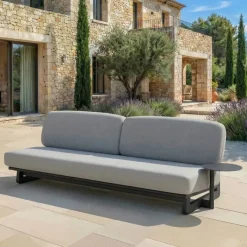 MOBELLIA Salotto Da Giardino-Set da giardino in alluminio 8 posti 6 pezzi Long Beach Grigio antracite e grigio chiaro