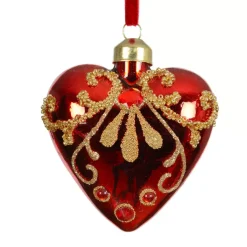 KAEMINGK Addobbi Natalizi-Set di 2 addobbi natalizi da appendere in vetro (H8 cm) Cuori preziosi con glitter oro
